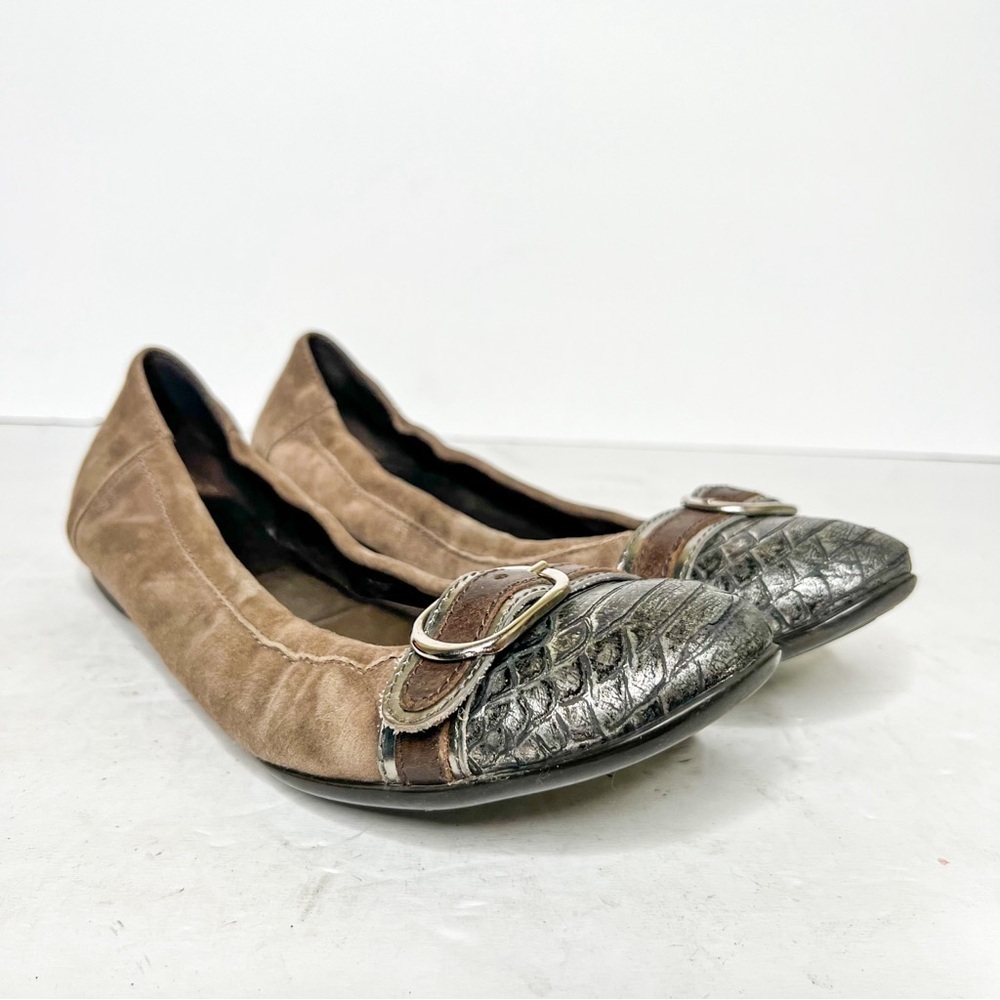 AGL Tan Cap Toe Ballet Flat Shoes Size 39 8 Women’s Snakeskin Toe Tan